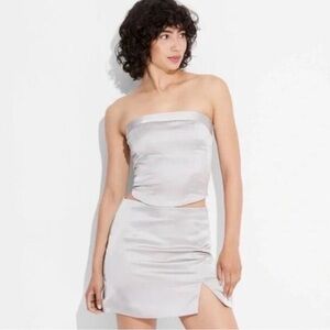 Wild Fable Strapless Silver satin top NWT